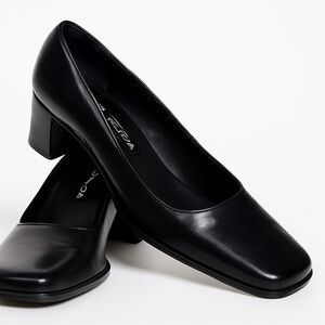 Via Spiga Black Leather Square Toe Block Heel Pumps Women’s| 8 M|Dress Shoes